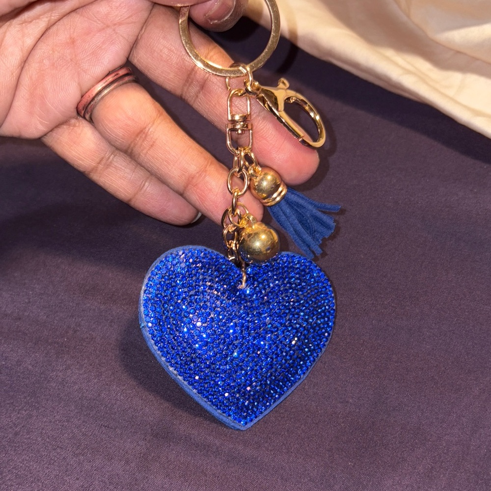 QUEEN OF SPARKLES Blue Glitter Heart Keychain